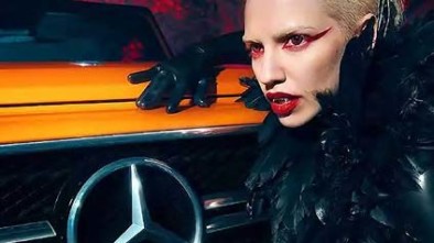 Mercedies car with Woman in Vampire Costume