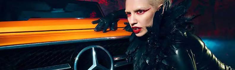 Mercedies car with Woman in Vampire Costume