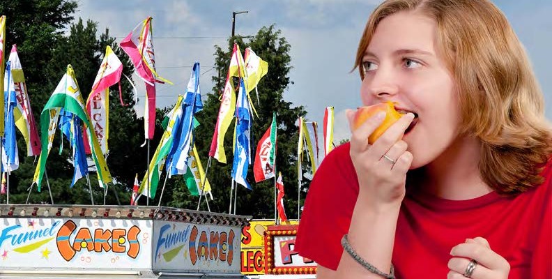 Woman eating candy apple